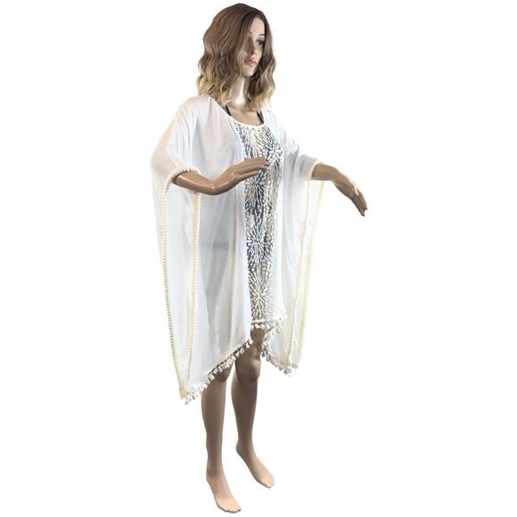 C02 Irgus Brand Kaftan Lace Insert Pom Pom Cover Up Size M $65 - Picture 14 of 16